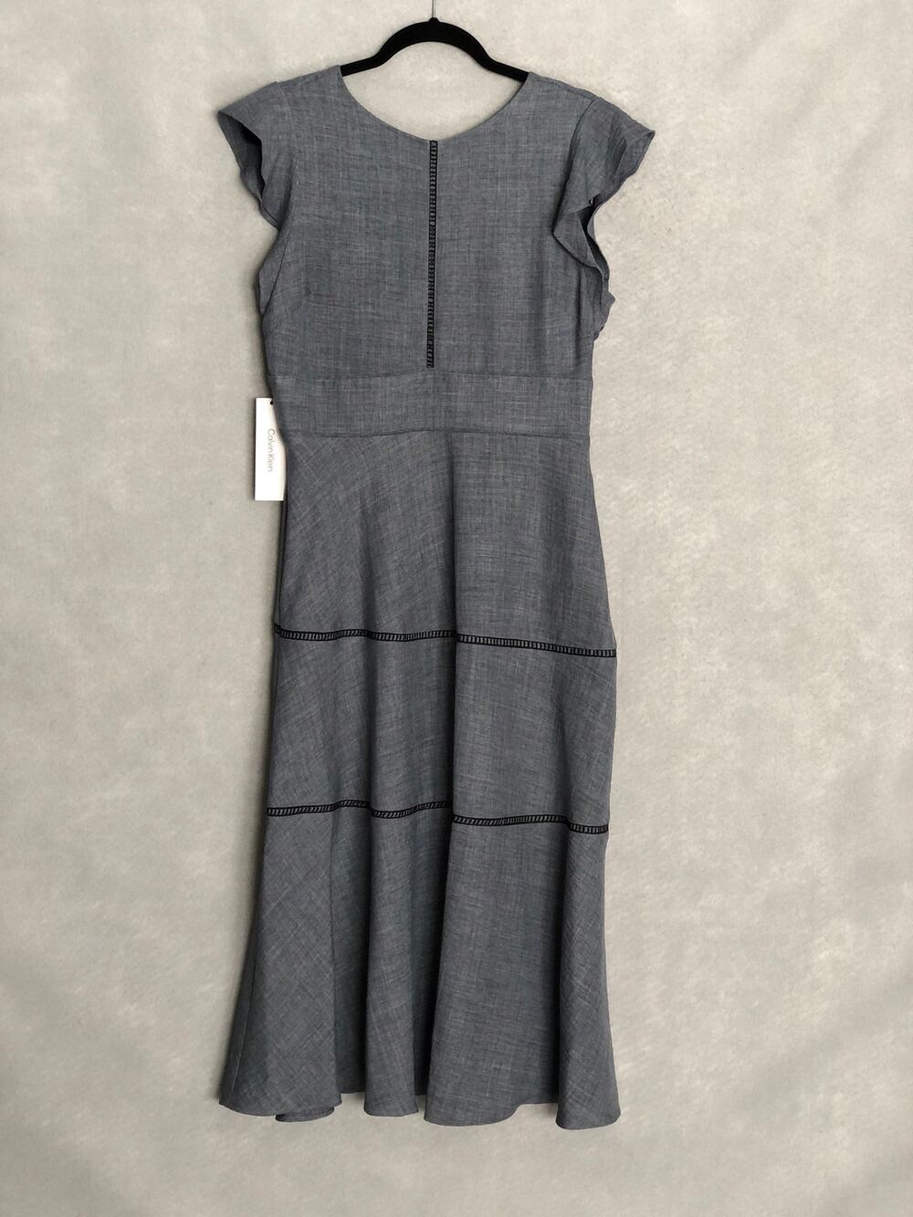 Calvin Klein Gray Midi Dress with Subtle Lace Insets
